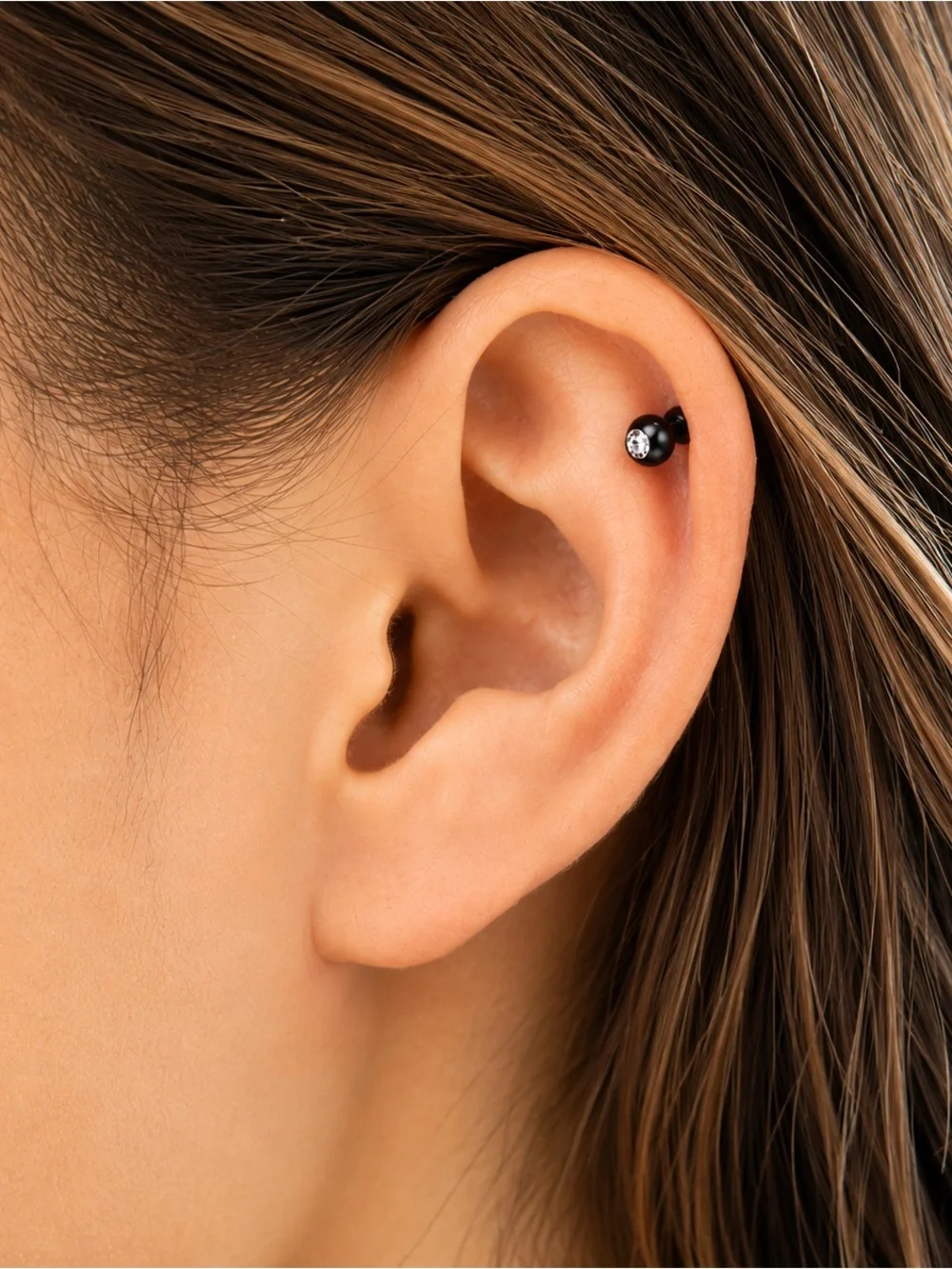 Black CZ Ball Cartilage Barbell Earring Helix Tragus Piercing 18G